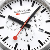 Mondaine - Chronograph White Dial & Black Leather Strap Watch