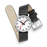 Mondaine - EVO2 Black Vegan Leather Strap White And Black DIal