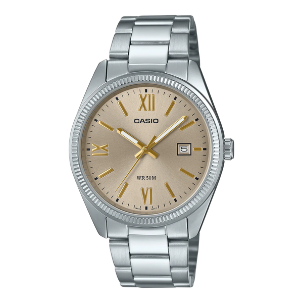 Casio - Men's Analogue Watch Gold Face Silver Case