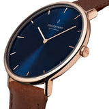 NordGreen - Native Navy Brown Leather And Gold Watch