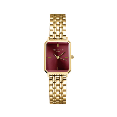 Rosefield Watch - Octagon Extra Small Sunray Gold & Burgundy Watch