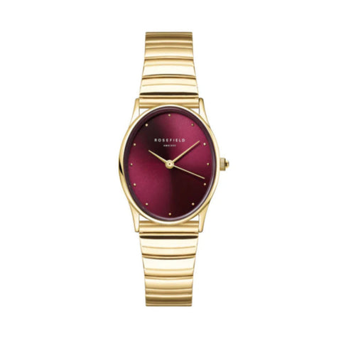 Rosefield Watch - Oval Sunray Gold & Burgundy