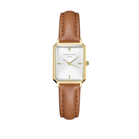 Rosefield Watch - Extra Small Octagon Brown & Gold Watch