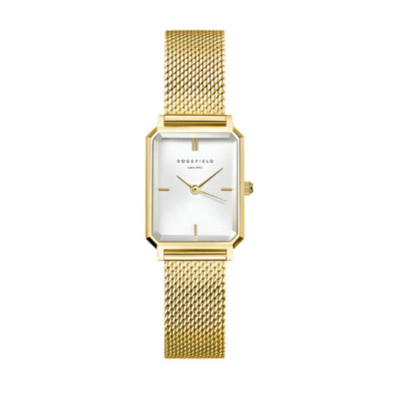 Rosefield Watch - Octagon Extra Small White Dial & Gold Mesh Watch