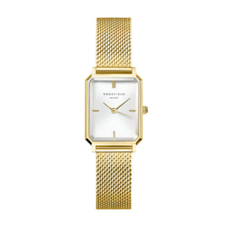 Rosefield Watch - Octagon Extra Small White Dial & Gold Mesh Watch