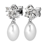 Dyrberg Kern - Petun Shiny Silver Pearl Drop Earrings Crystal & White Pearl