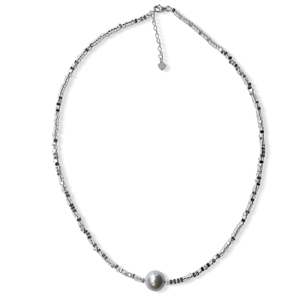 Fabuleux Vous - Silver Perle Silver Plated Hematite Fresh Water Pearl Necklace