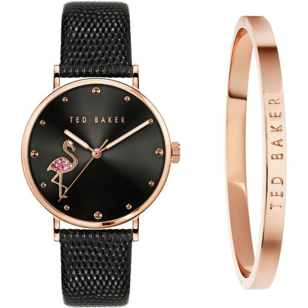 Ted Baker - Phylipa Flamingo Watch Set Black & Rose Gold