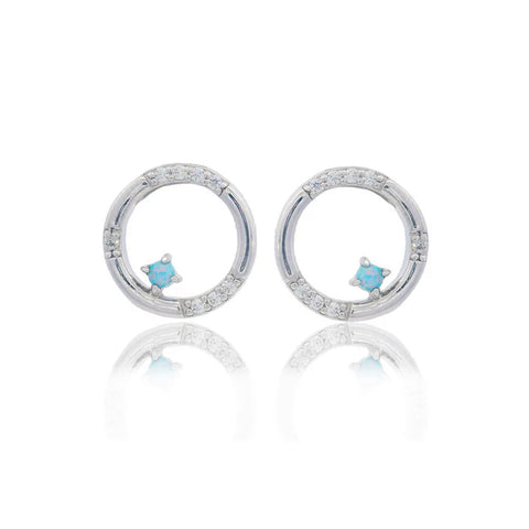 Georgini - Opal Glow Blue Created Opal Circle Earrings Silver