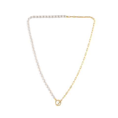Georgini - Alchemy Paperclip Pearl Fob Necklace Gold