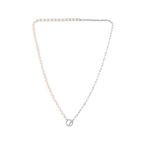 Georgini - Alchemy Paperclip Pearl Fob Necklace Silver