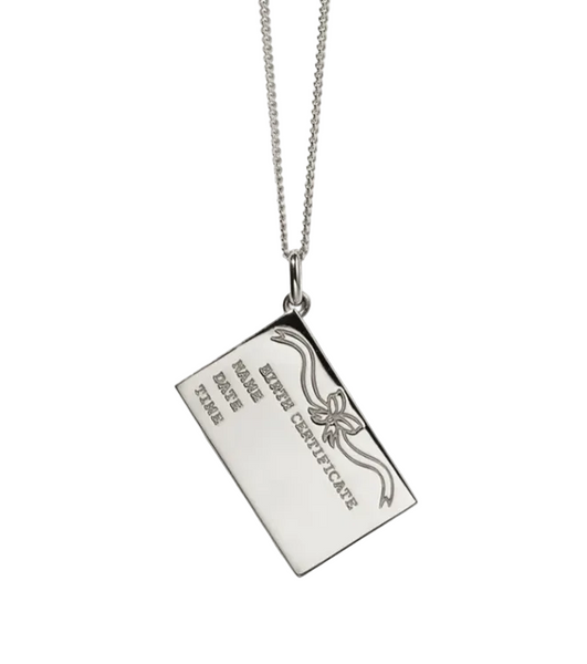 Meadowlark - Birth Certificate Charm Necklace Sterling Silver