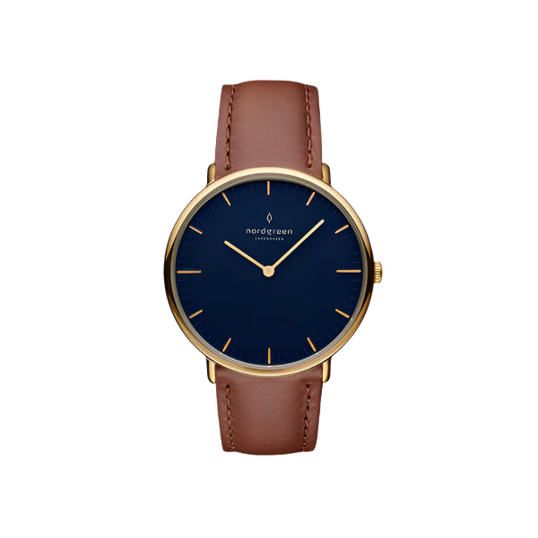 NordGreen - Native Navy Brown Leather And Gold Watch