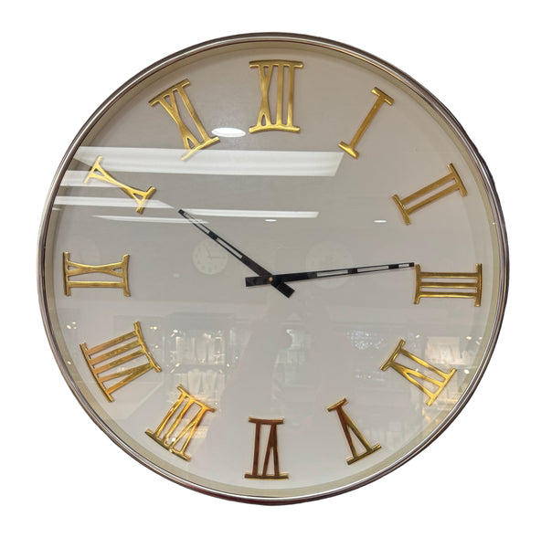 Large Wall Clock - White Face with Gold Roman Numerals