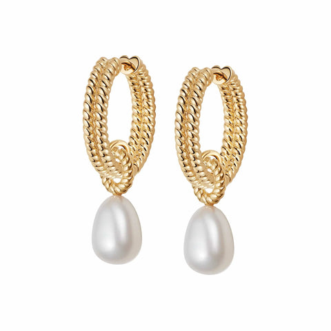 Daisy London - Treasurers Double Rope Pearl Drop Earring Gold Plated