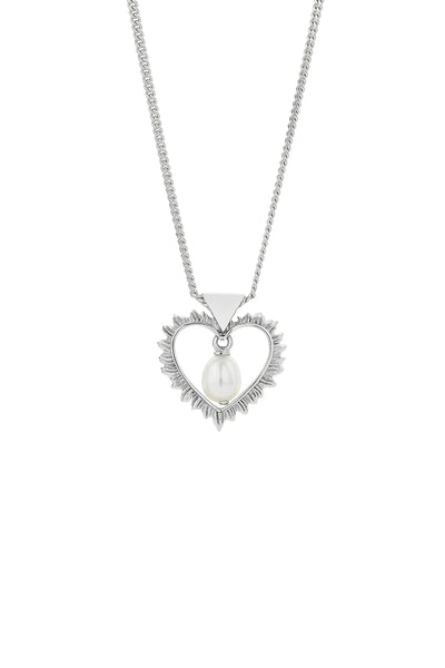Karen Walker - Flaming Heart Necklace with Fresh Water Pearl Silver