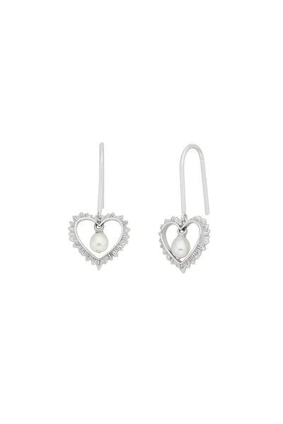 Karen Walker - Flaming Heart Earrings with Fresh Water Pearls Silver