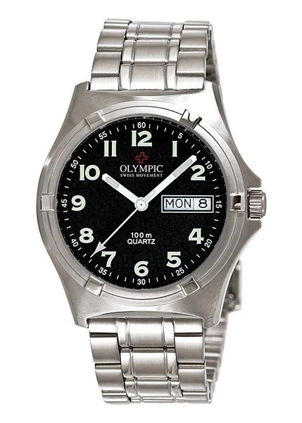 Olympic Watch: Black Dial Metal Strap