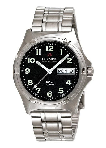 Olympic Watch: Black Dial Metal Strap