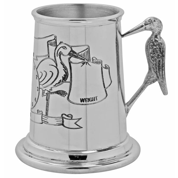 Baby Stork Handle Childrens Pewter Christening Cup