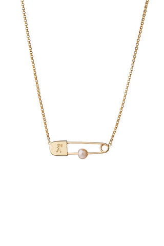 Karen Walker - Runaway Safety Pin Necklace Gold Plated With Fresh Water Pearl