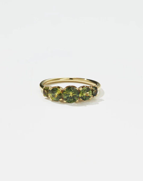 Meadowlark Signature 5 Stone Ring - 9ct Yellow Gold & Green Sapphire