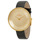 Skagen - Ditte Gold Dial Black Leather Ladies Watch