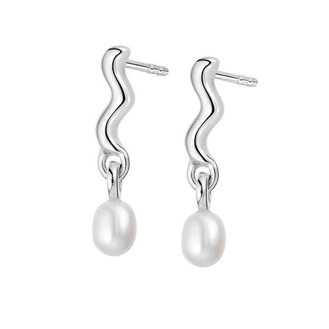 Daisy London - Wave Seed Pearl Stud Earrings Sterling Silver