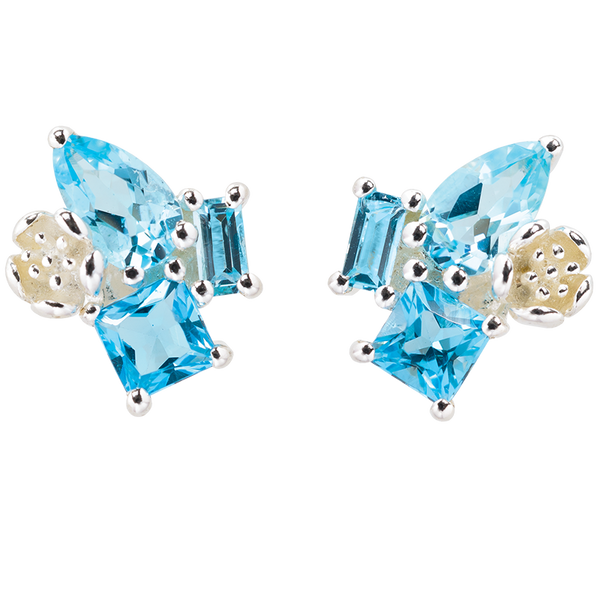 Karen Walker Rock Garden Studs - Silver, Blue Topaz