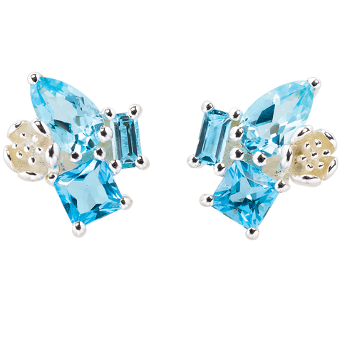 Karen Walker Rock Garden Studs - Silver, Blue Topaz