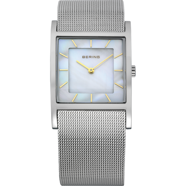 Bering Ladies Square Mother Of Pearl & Stainless Steel Mesh Watch 10426-010