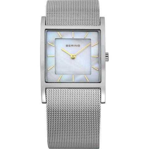 Bering Ladies Square Mother Of Pearl & Stainless Steel Mesh Watch 10426-010