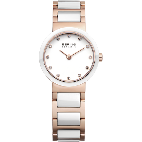 Bering Ladies White Ceramic & Rose Watch 10725-766