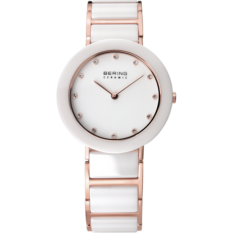 Bering Ladies White Ceramic & Rose Swarovski Elements Watch 11429-766