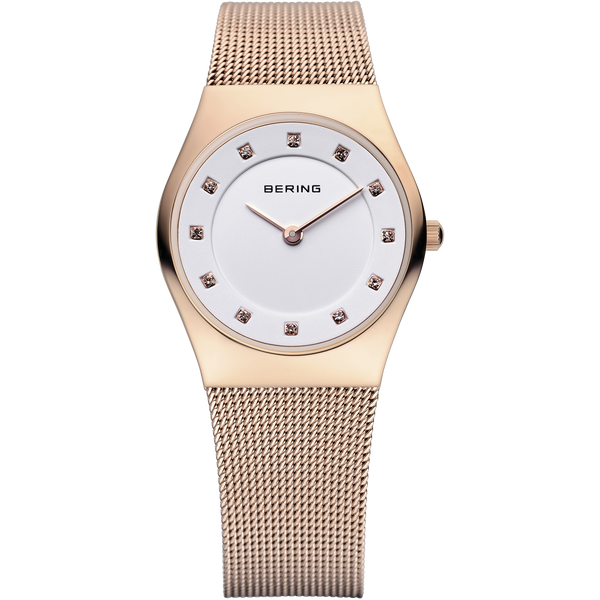 Bering Ladies Rose Gold & Swarovski Elements Mesh Strap Watch 11927-366