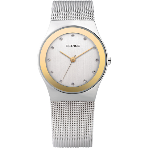 Bering Ladies Steel Gold With Mirror Border Mesh Strap Watch 12927-010