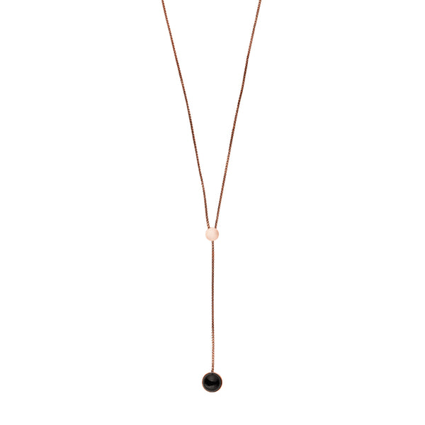 Skagen Ellen Rose-Tone and Onyx Lariat Necklace SKJ1040