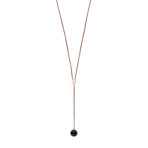 Skagen Ellen Rose-Tone and Onyx Lariat Necklace SKJ1040