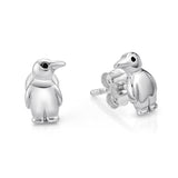 Silver Penguin Studs - Black Rhodium Eyes