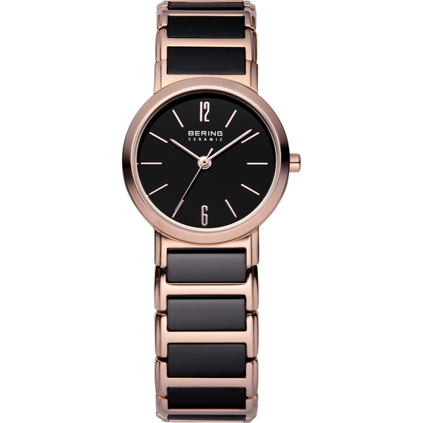 Bering Ladies Black Ceramic & Rose Link Watch 30226-746