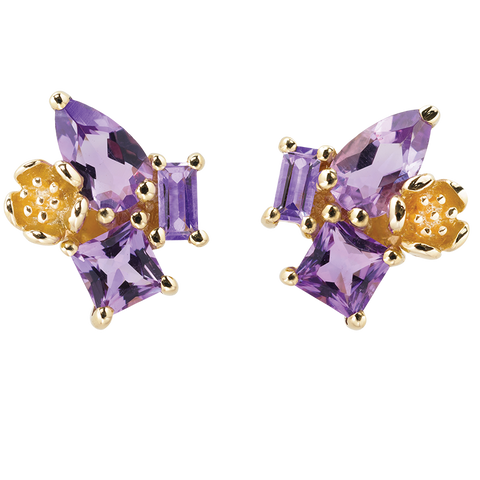 Karen Walker Rock Garden Earrings - 9ct Gold, Amethyst