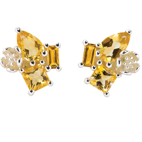 Karen Walker Rock Garden Studs - Silver, Citrine