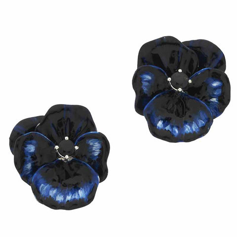 Karen Walker Pansy Studs, Large Pansies -  Silver, Blue Enamel, Sapphire