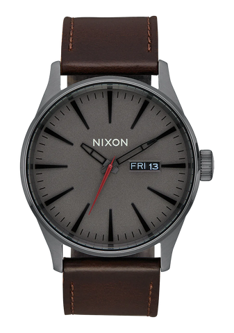 Nixon - Sentry Leather Watch Gunmetal/Black/Brown