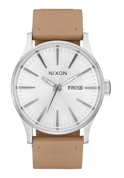 Nixon - Sentry Leather Watch Silver/Tan