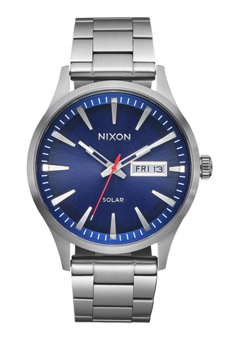 Nixon - Sentry Solar Stainless Steel Navy Sunray/Silver