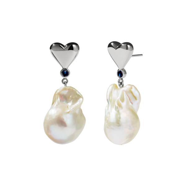 Meadowlark - Camille Pearl Earrings - Silver - Blue Sapphire