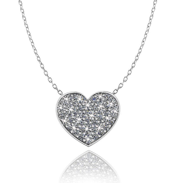 Love In A Jewel Heart Pendant - Silver With Crystals