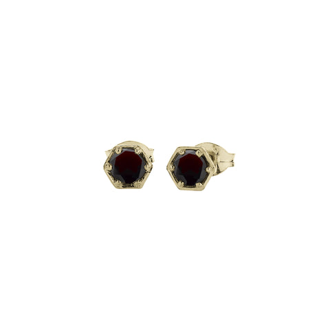 Meadowlark Hexagon Stone Studs - 9ct Yellow Gold & Thai Garnet