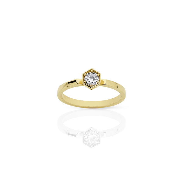 Meadowlark Hexagon Solitaire - 9ct Yellow Gold & White Diamond